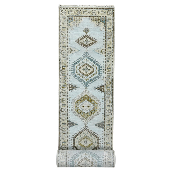 2'7" x 19'9" New Hand Knotted Grey Wool Runner Oriental Rug - MOA10284923