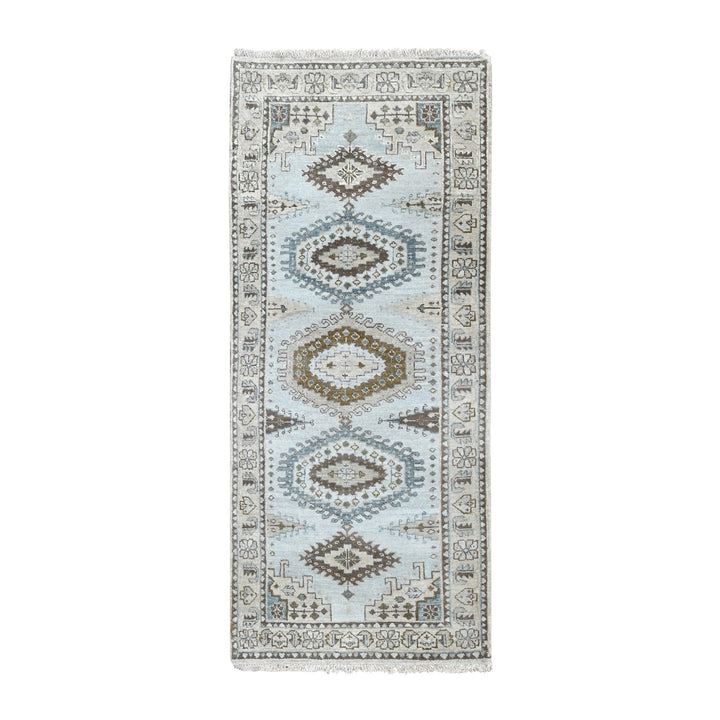 2'9" x 6'0" New Hand Knotted Grey Wool Runner Oriental Rug - MOA10284925