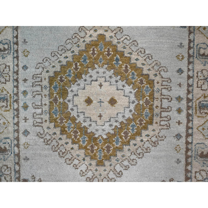 2'7" x 23'9" New Hand Knotted Grey Wool Runner Oriental Rug - MOA10284928