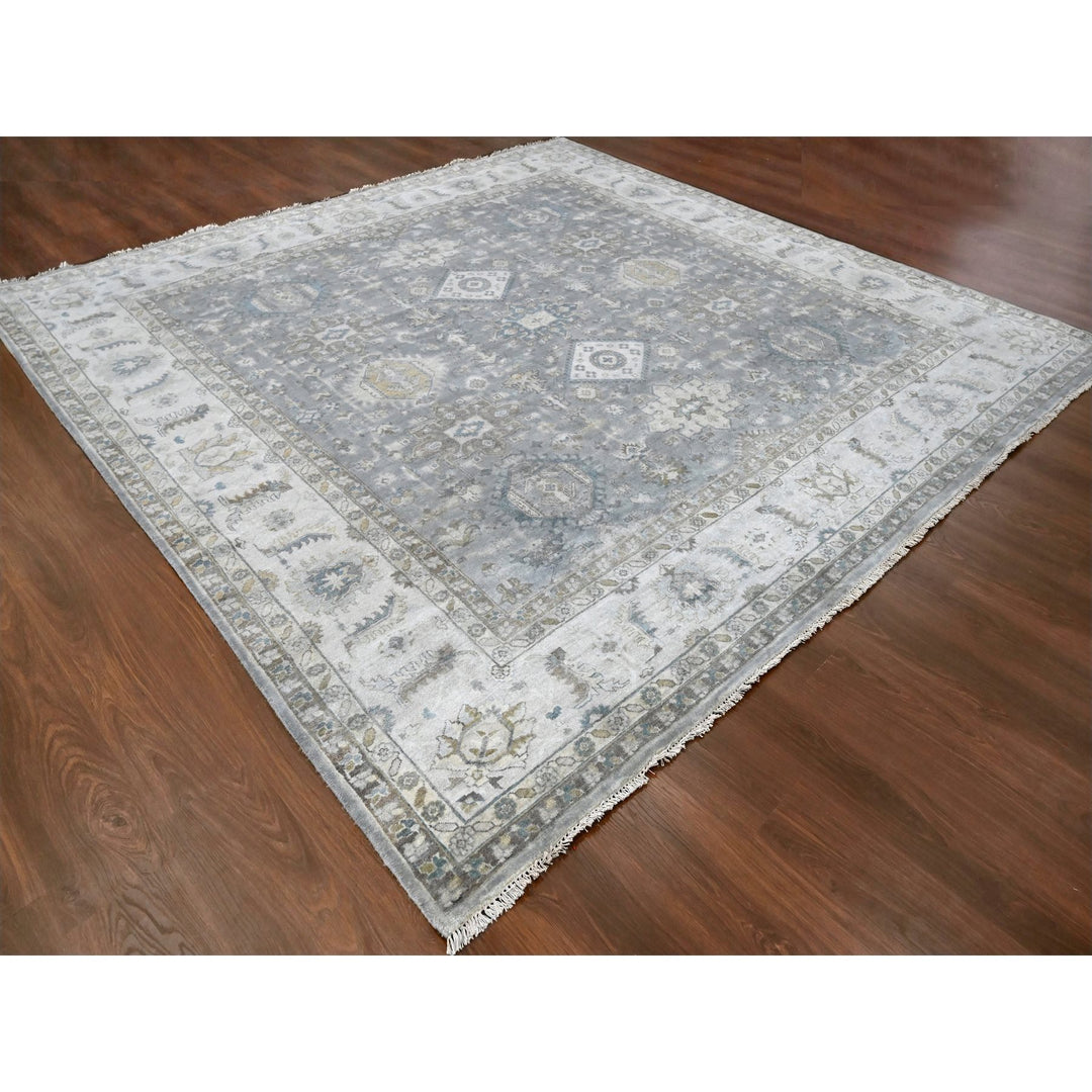 10'0" x 10'1" New Hand Knotted Grey Wool Square Oriental Rug - MOA10284934