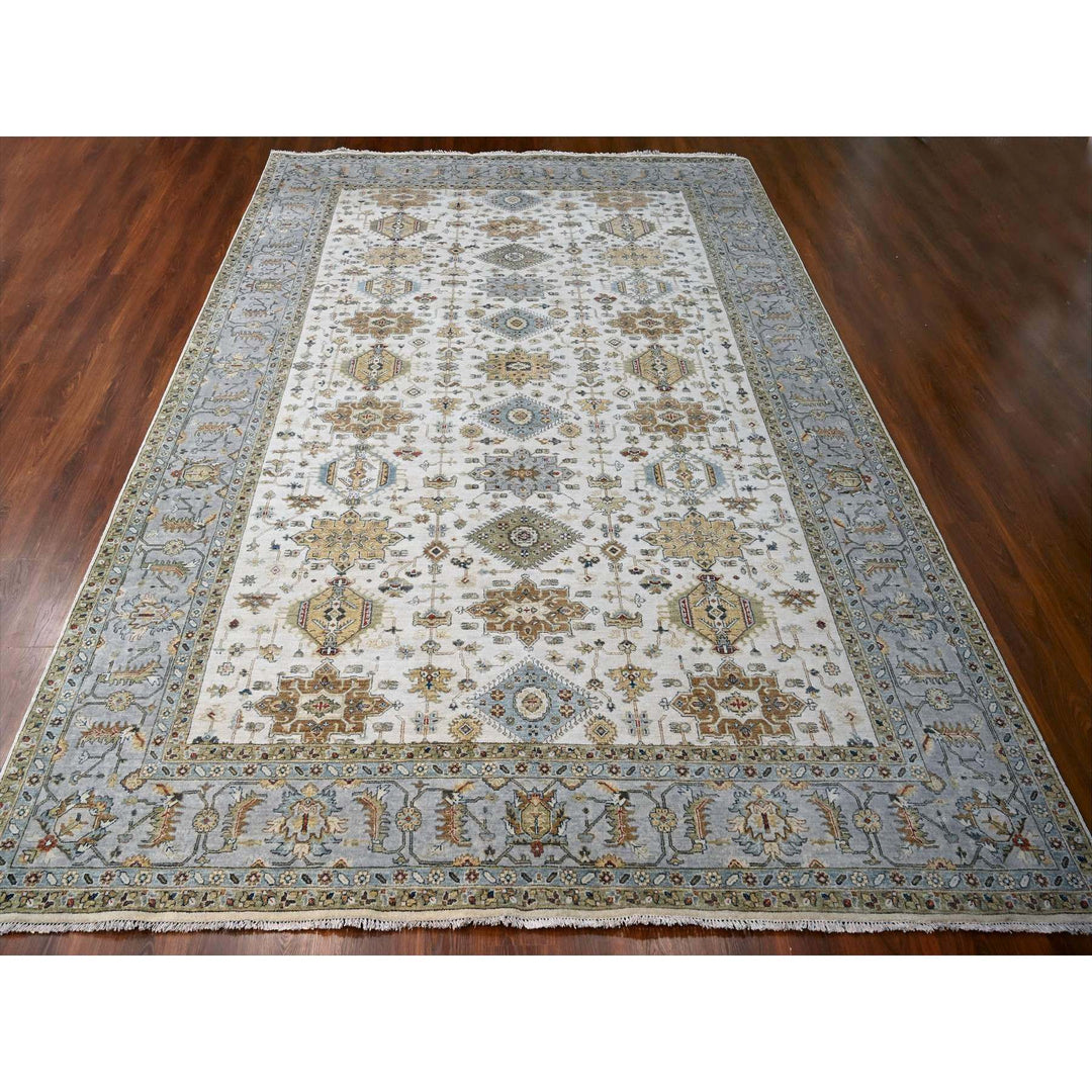 10'4" x 16'0" New Hand Knotted Ivory Wool Rectangle Oriental Rug - MOA10284947