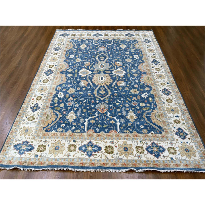 9'0" x 11'10" New Hand Knotted Blue Wool Rectangle Oriental Rug - MOA10284956