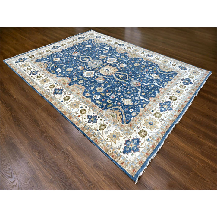 9'0" x 11'10" New Hand Knotted Blue Wool Rectangle Oriental Rug - MOA10284956