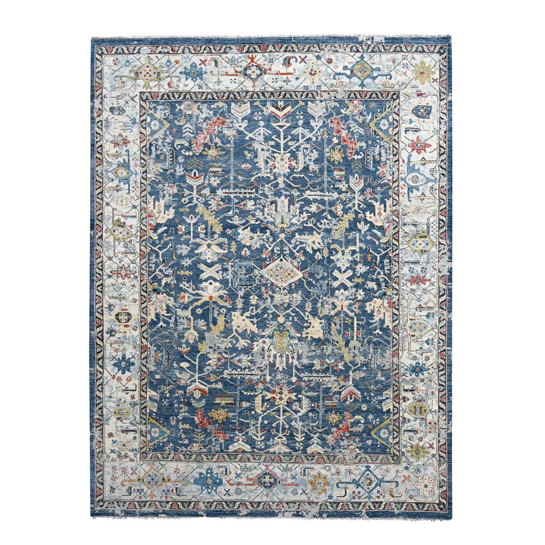 7'11" x 9'9" New Hand Knotted Blue Wool Rectangle Oriental Rug - MOA10284971