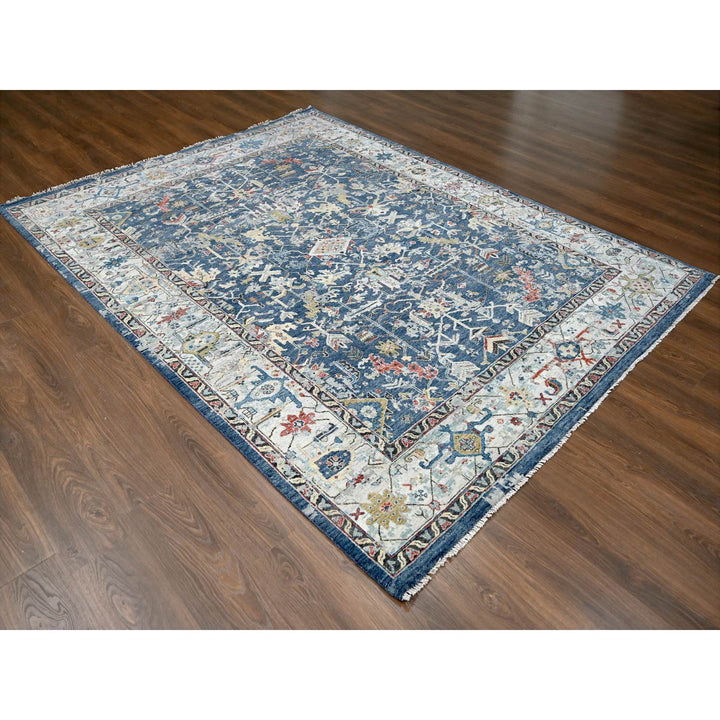 7'11" x 9'9" New Hand Knotted Blue Wool Rectangle Oriental Rug - MOA10284971