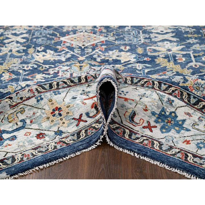 7'11" x 9'9" New Hand Knotted Blue Wool Rectangle Oriental Rug - MOA10284971