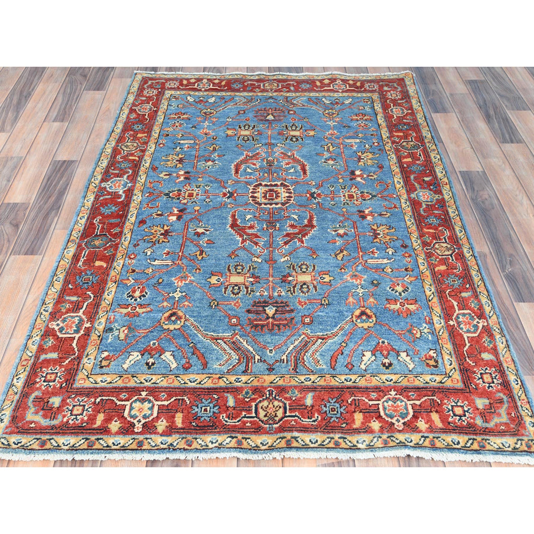 4'0" x 5'8" New Hand Knotted Blue Wool Rectangle Oriental Rug - MOA10285006