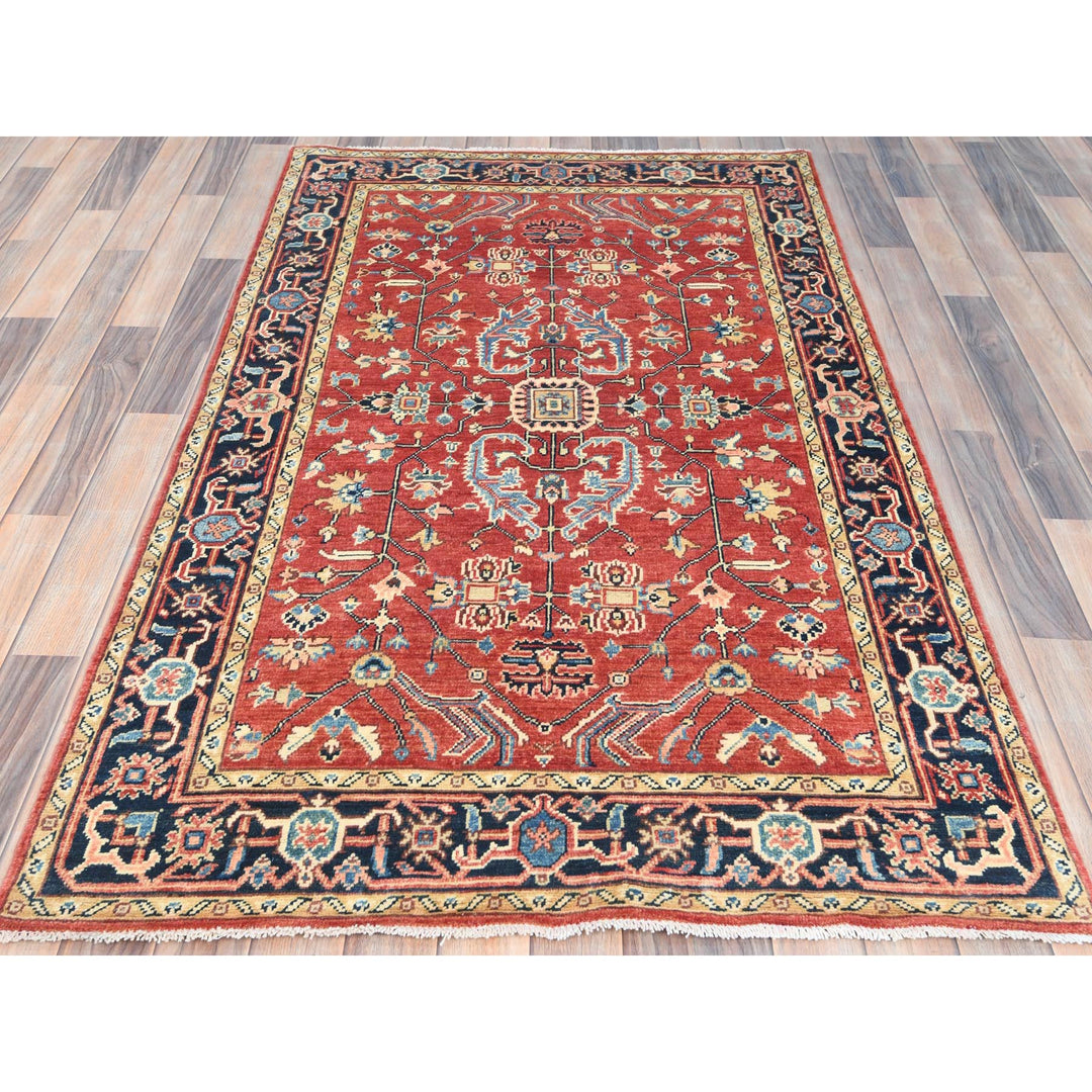 3'10" x 6'0" New Hand Knotted Red Wool Rectangle Oriental Rug - MOA10285008