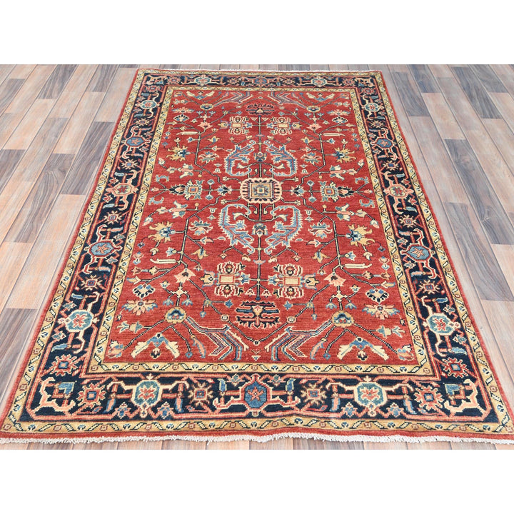 3'10" x 6'0" New Hand Knotted Red Wool Rectangle Oriental Rug - MOA10285008