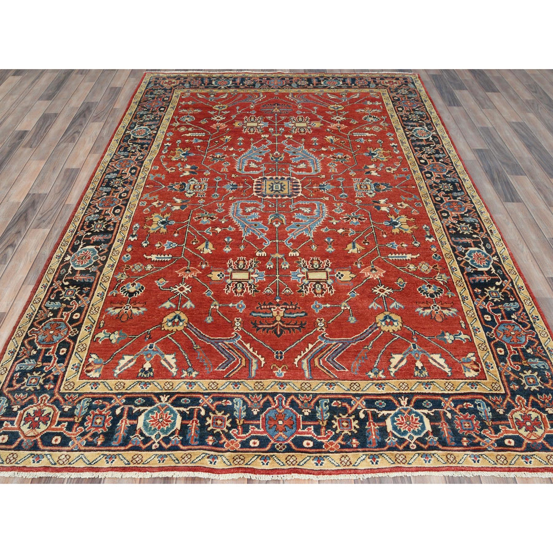 6'1" x 9'1" New Hand Knotted Red Wool Rectangle Oriental Rug - MOA10285022