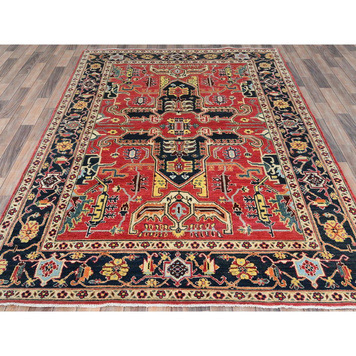 6'1" x 9'2" New Hand Knotted Red Wool Rectangle Oriental Rug - MOA10285023