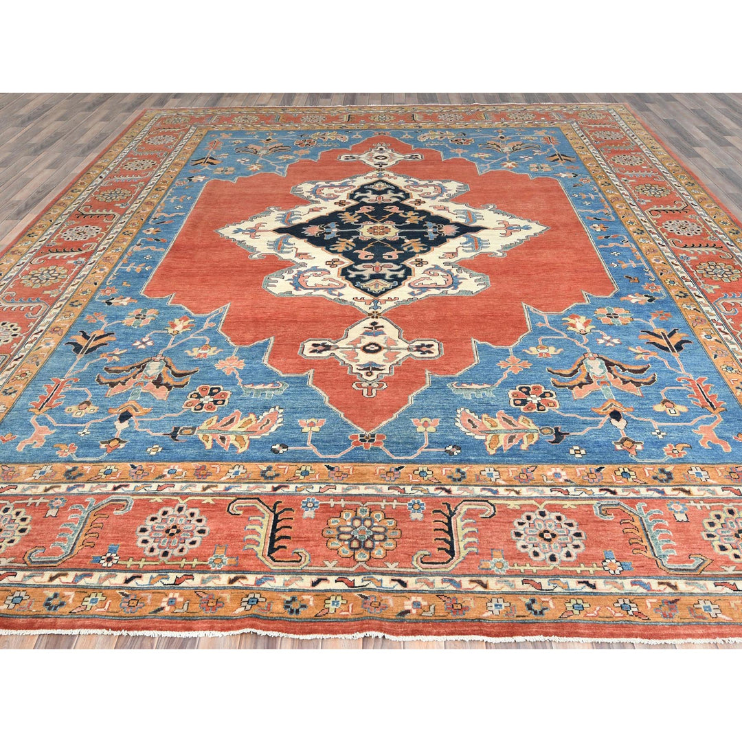 12'0" x 14'7" New Hand Knotted Blue Wool Rectangle Oriental Rug - MOA10285024