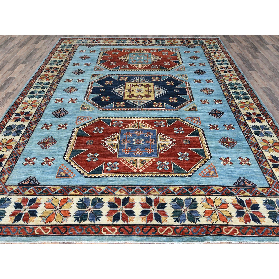 9'0" x 11'8" New Hand Knotted Blue Wool Rectangle Oriental Rug - MOA10285034