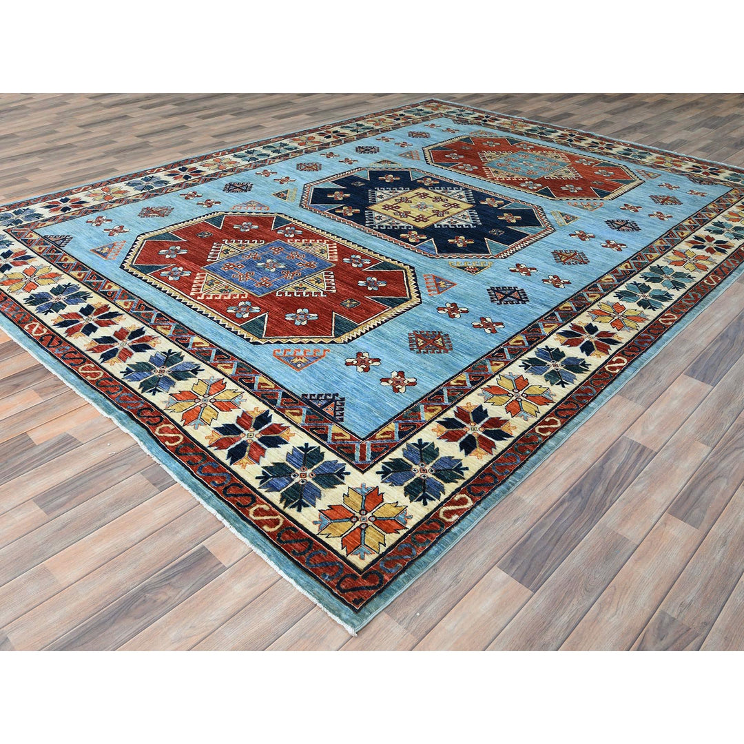 9'0" x 11'8" New Hand Knotted Blue Wool Rectangle Oriental Rug - MOA10285034