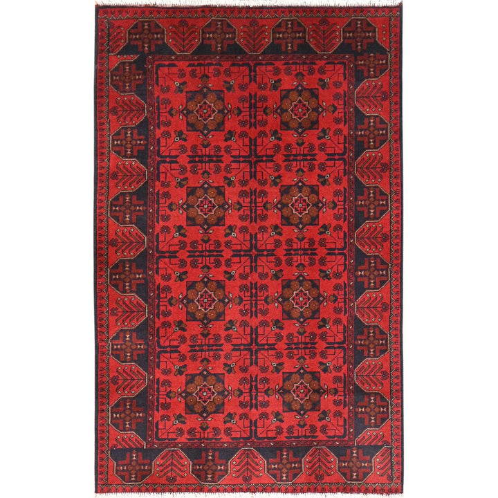 4'1" x 6'3" New Hand Knotted Red Wool Rectangle Oriental Rug - MOA10285110