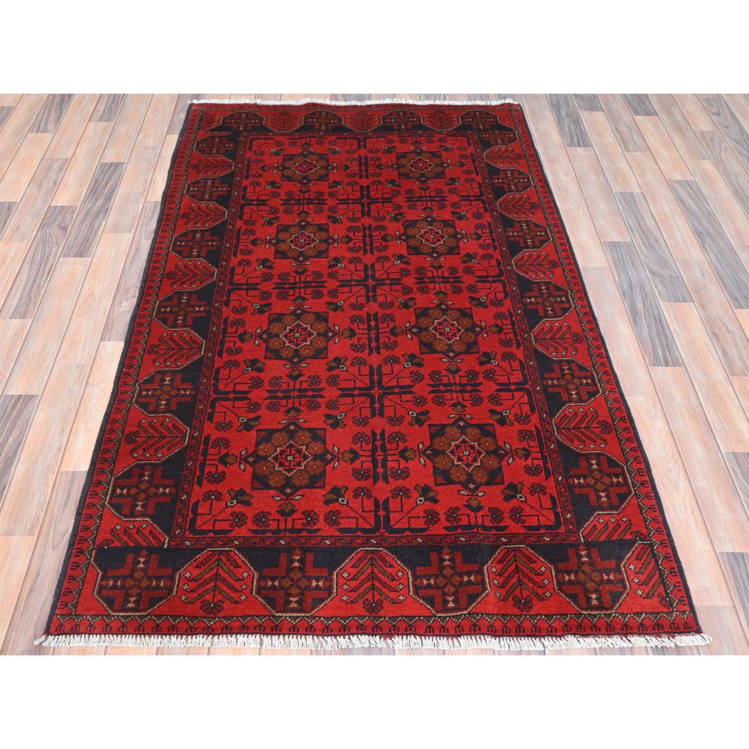 4'1" x 6'3" New Hand Knotted Red Wool Rectangle Oriental Rug - MOA10285110