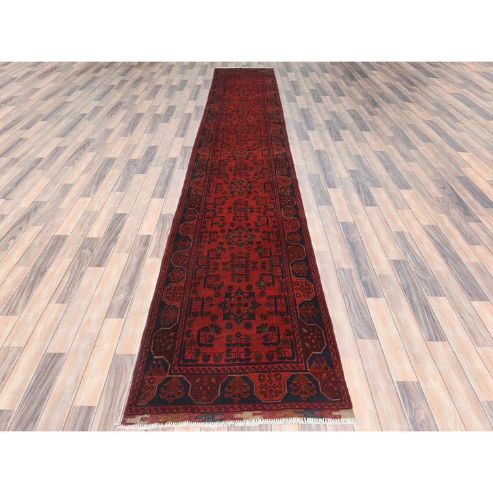 2'8" x 15'5" New Hand Knotted Red Wool Runner Oriental Rug - MOA10285135