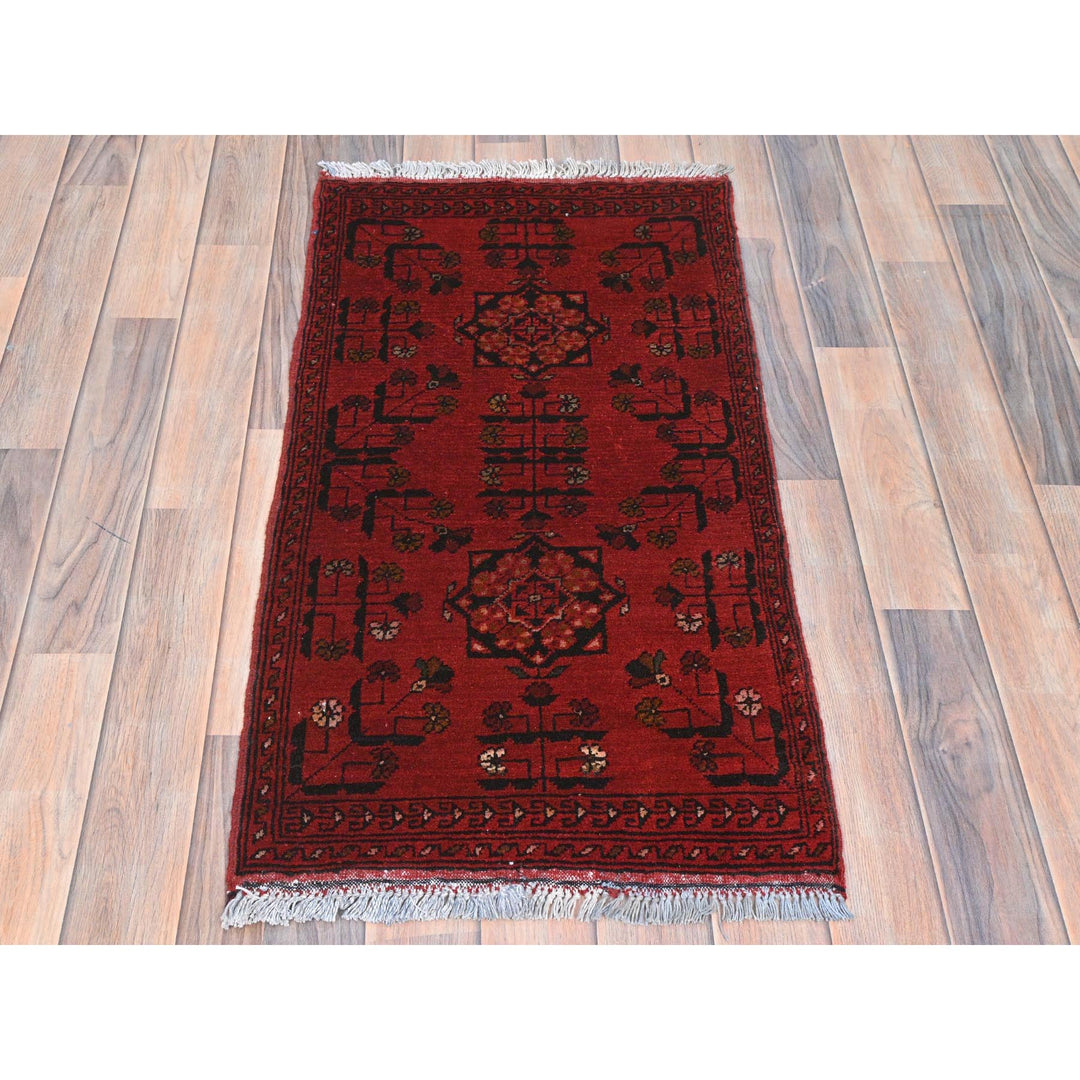 1'9" x 3'2" New Hand Knotted Red Cotton Rectangle Oriental Rug - MOA10285152