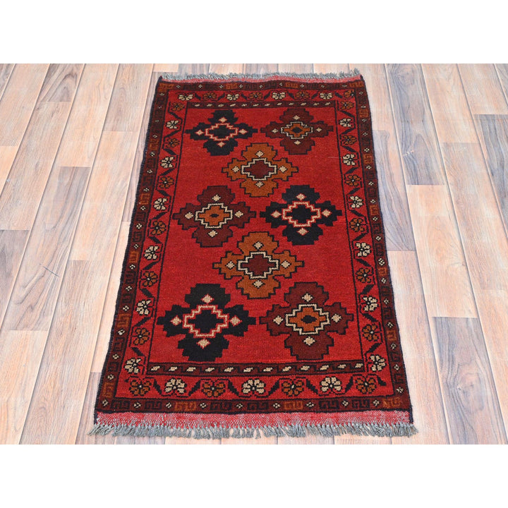 1'10" x 3'3" New Hand Knotted Red Cotton Rectangle Oriental Rug - MOA10285174