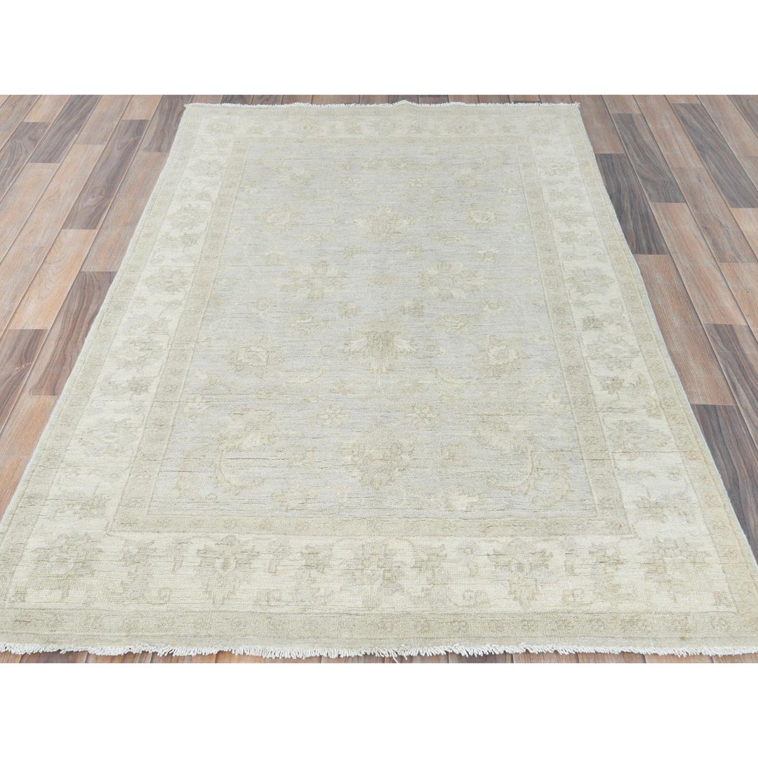 4'0" x 5'10" New Hand Knotted Ivory Wool Rectangle Oriental Rug - MOA10285216