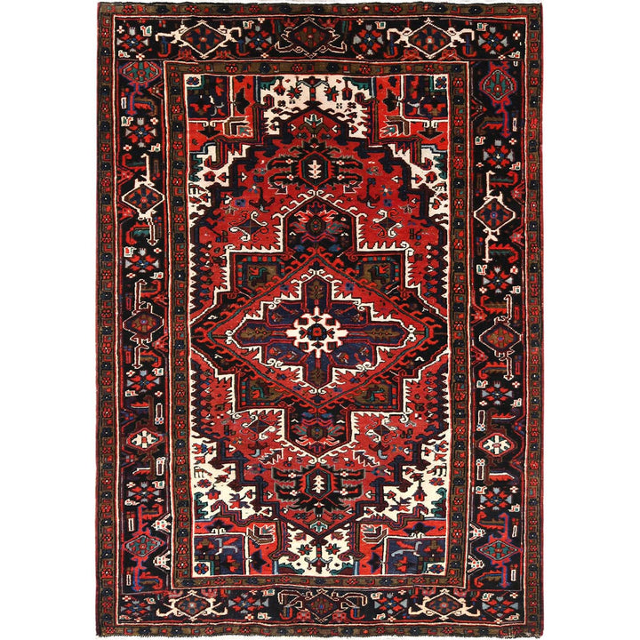 6'8" x 9'3" Vintage Hand Knotted Red Wool Rectangle Oriental Rug - MOA10285237