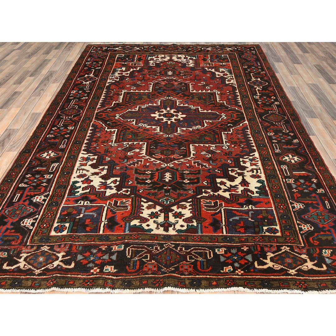 6'8" x 9'3" Vintage Hand Knotted Red Wool Rectangle Oriental Rug - MOA10285237