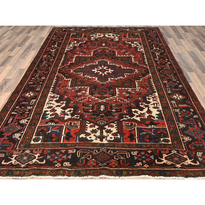6'8" x 9'3" Vintage Hand Knotted Red Wool Rectangle Oriental Rug - MOA10285237