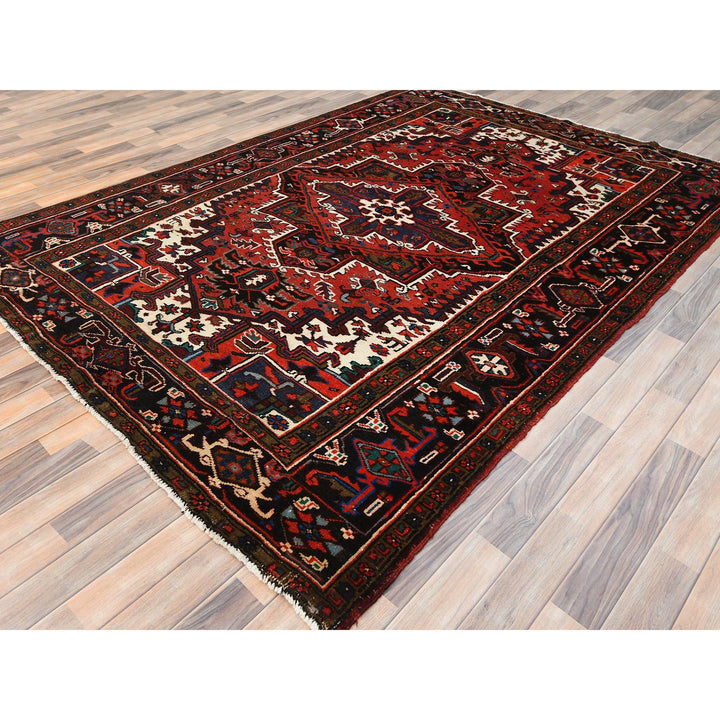 6'8" x 9'3" Vintage Hand Knotted Red Wool Rectangle Oriental Rug - MOA10285237