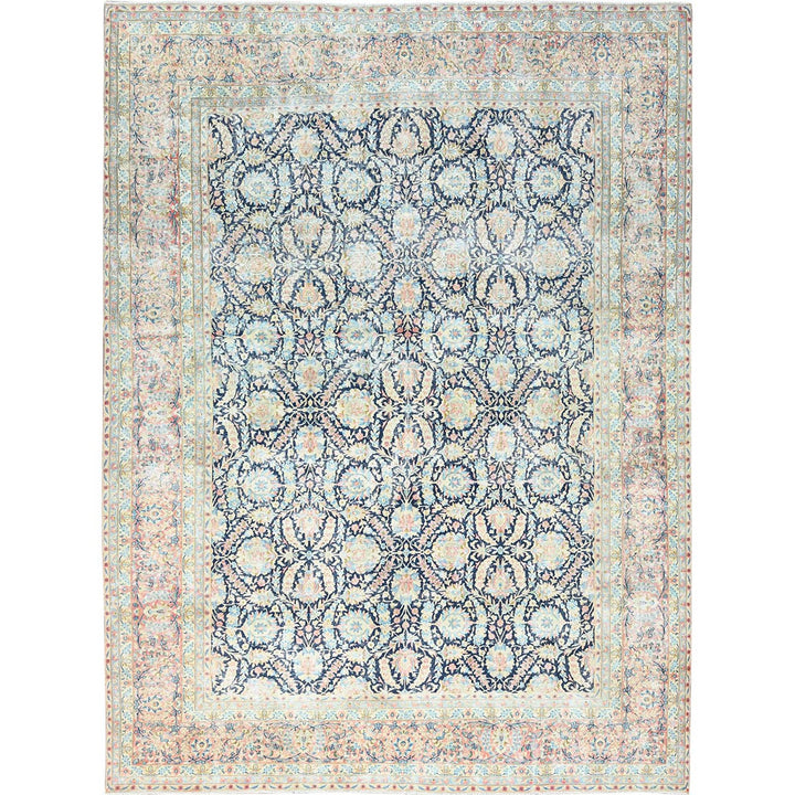 11'7" x 15'9" Vintage Hand Knotted Blue Wool Rectangle Oriental Rug - MOA10285272