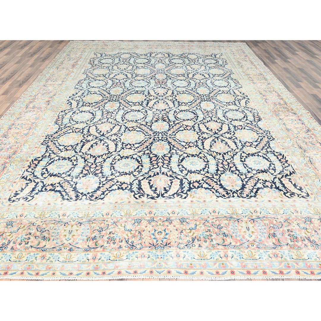 11'7" x 15'9" Vintage Hand Knotted Blue Wool Rectangle Oriental Rug - MOA10285272