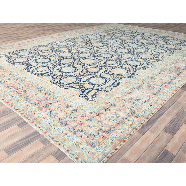 11'7" x 15'9" Vintage Hand Knotted Blue Wool Rectangle Oriental Rug - MOA10285272