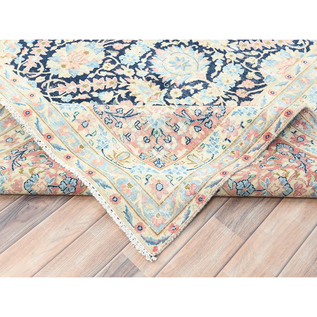 11'7" x 15'9" Vintage Hand Knotted Blue Wool Rectangle Oriental Rug - MOA10285272