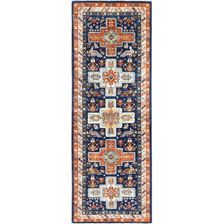 2'1" x 5'10" New Hand Knotted Blue Wool Runner Oriental Rug - MOA10285306