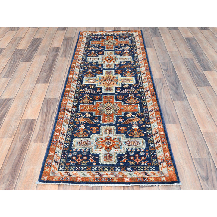 2'1" x 5'10" New Hand Knotted Blue Wool Runner Oriental Rug - MOA10285306