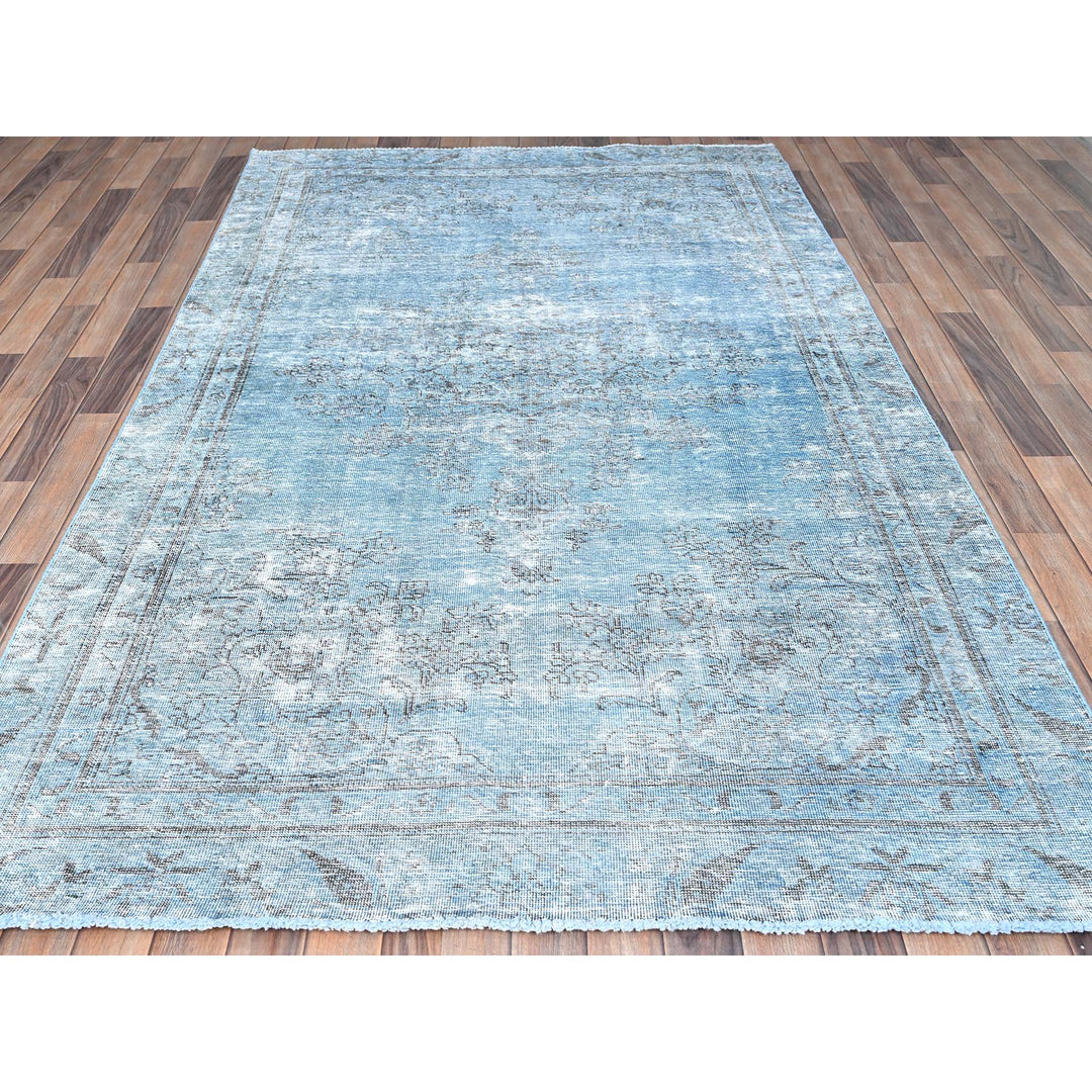 5'5" x 8'10" Vintage Hand Knotted Blue Wool Rectangle Oriental Rug - MOA10285405