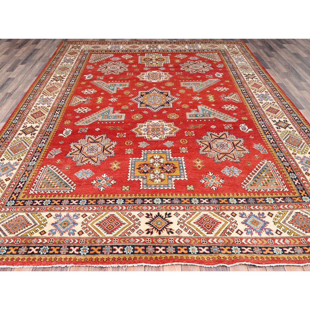 9'1" x 12'0" New Hand Knotted Red Wool Rectangle Oriental Rug - MOA10285413