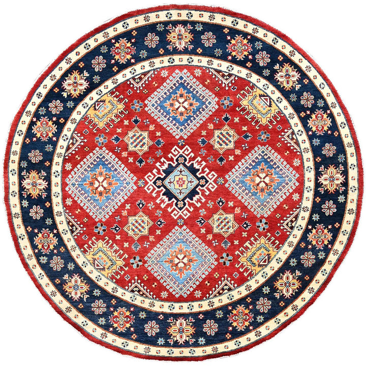 7'10" x 7'9" New Hand Knotted Red Cotton Round Oriental Rug - MOA10285417