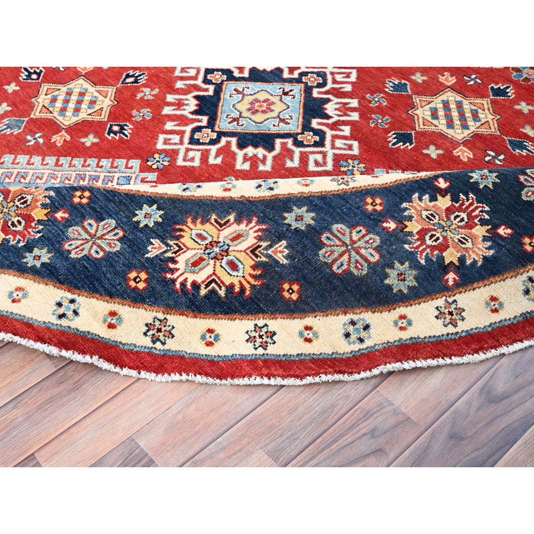 7'10" x 7'9" New Hand Knotted Red Cotton Round Oriental Rug - MOA10285417