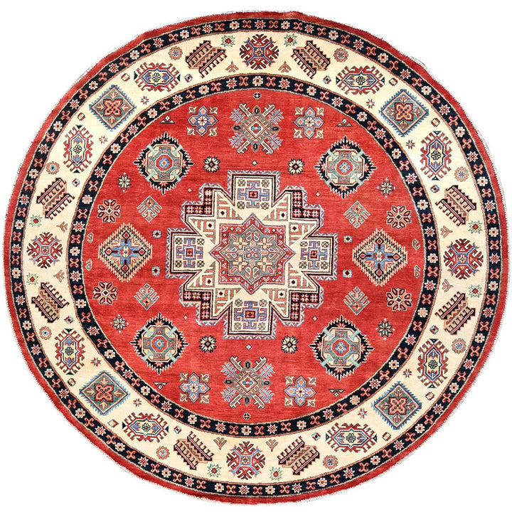 8'0" x 7'9" New Hand Knotted Red Wool Round Oriental Rug - MOA10285420