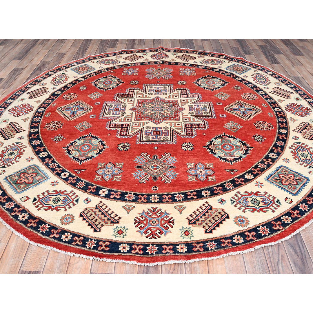 8'0" x 7'9" New Hand Knotted Red Wool Round Oriental Rug - MOA10285420