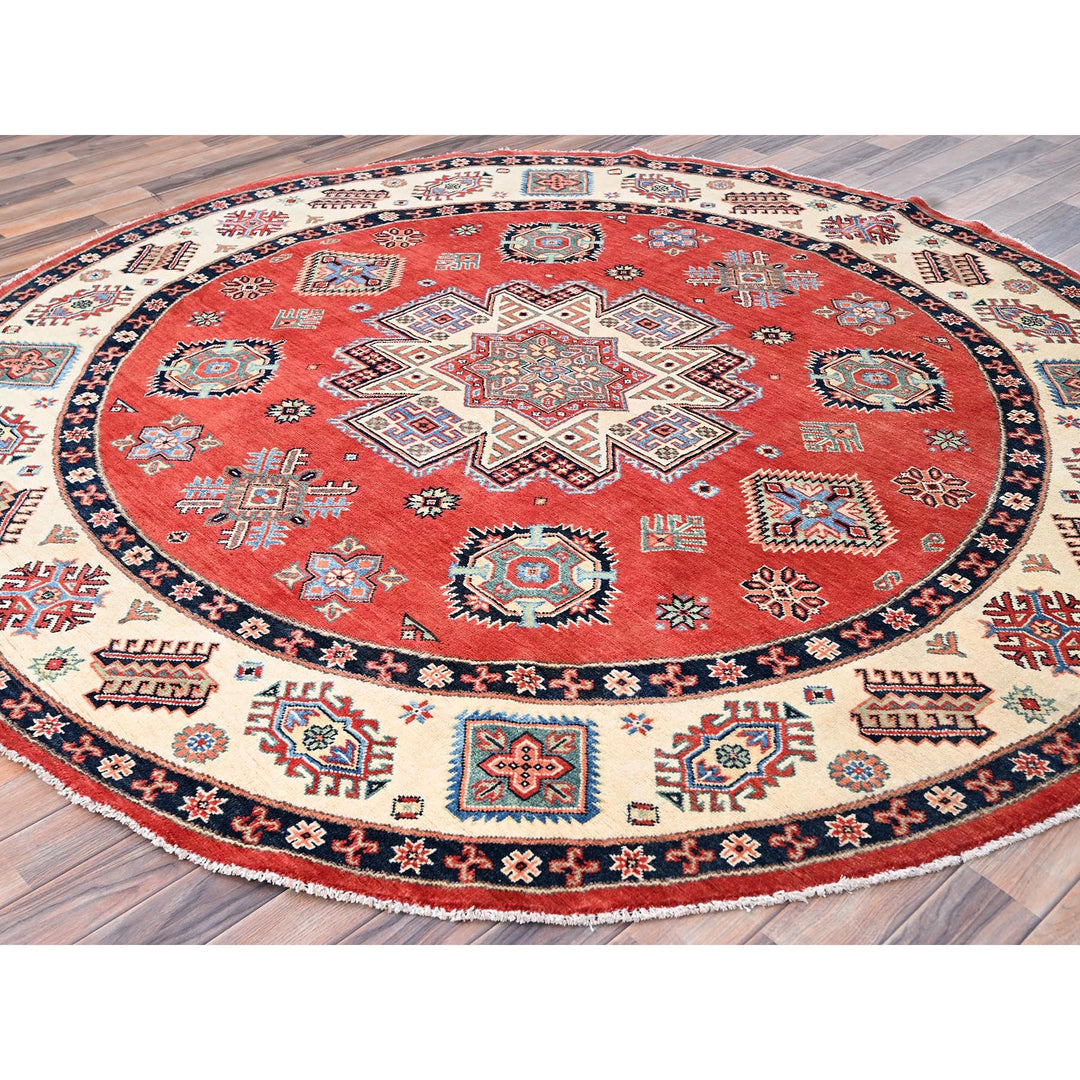 8'0" x 7'9" New Hand Knotted Red Wool Round Oriental Rug - MOA10285420