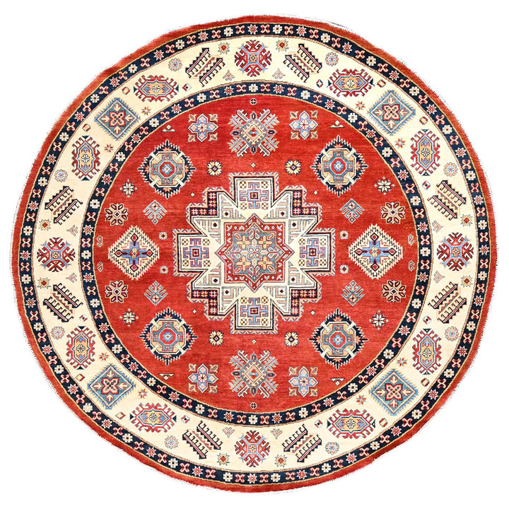 8'0" x 8'0" New Hand Knotted Red Wool Round Oriental Rug - MOA10285425