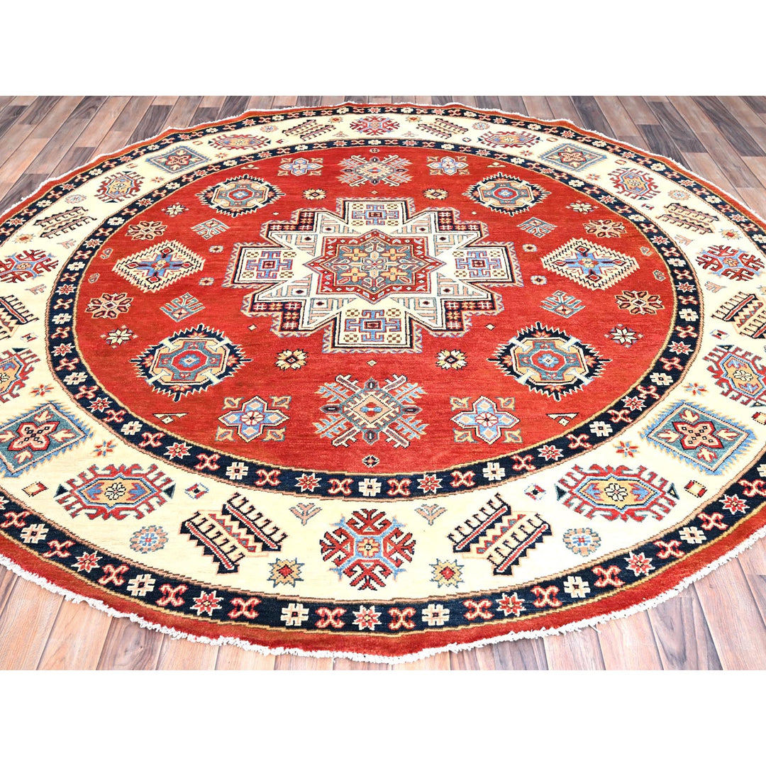 8'0" x 8'0" New Hand Knotted Red Wool Round Oriental Rug - MOA10285425