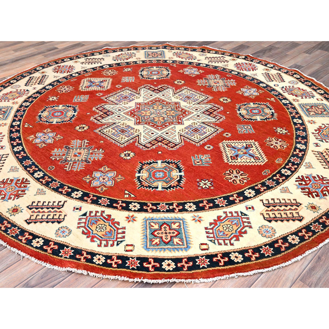 8'0" x 8'0" New Hand Knotted Red Wool Round Oriental Rug - MOA10285425