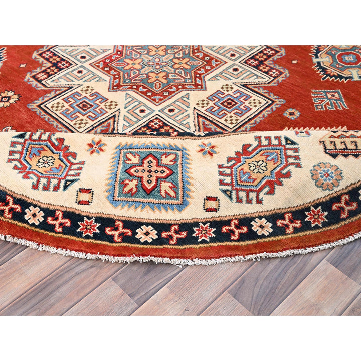 8'0" x 8'0" New Hand Knotted Red Wool Round Oriental Rug - MOA10285425