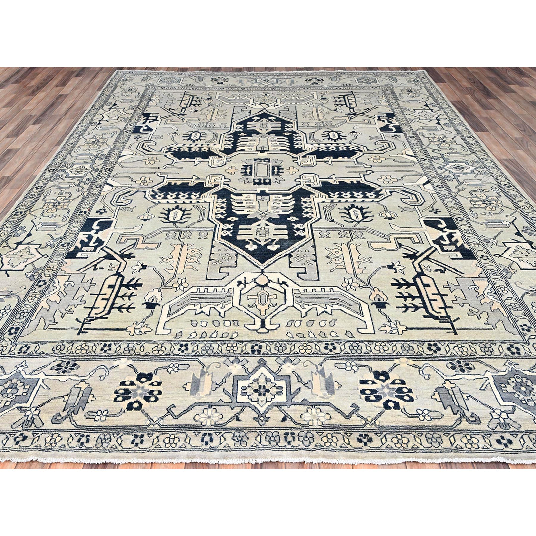 9'0" x 12'0" New Hand Knotted Grey Wool Rectangle Oriental Rug - MOA10285446