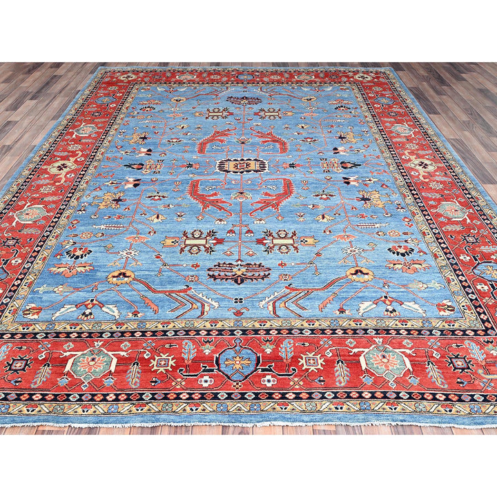 9'0" x 11'6" New Hand Knotted Blue Wool Rectangle Oriental Rug - MOA10285447