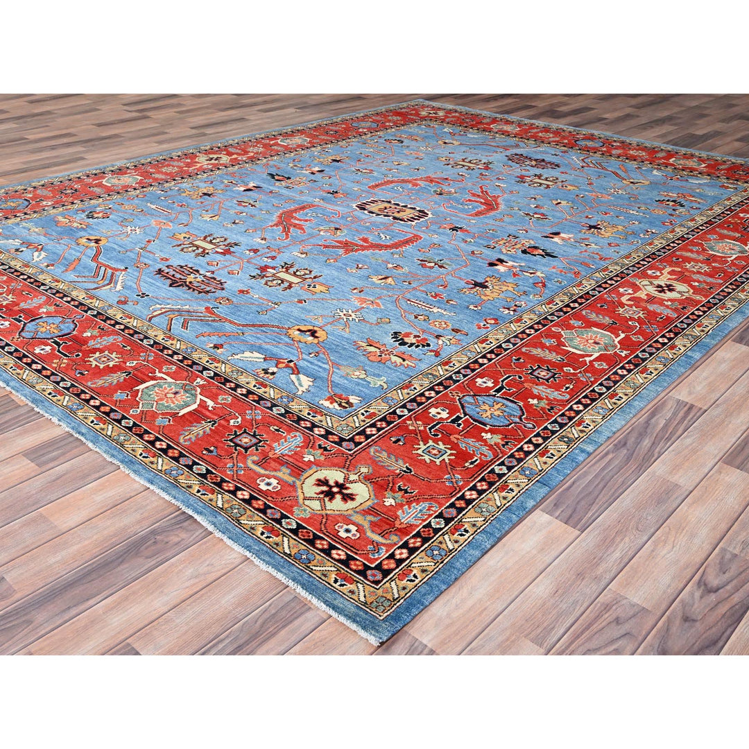 9'0" x 11'6" New Hand Knotted Blue Wool Rectangle Oriental Rug - MOA10285447