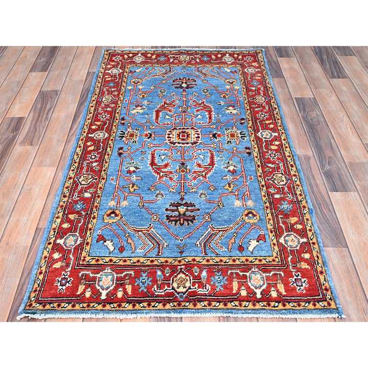 2'8" x 5'0" New Hand Knotted Blue Wool Rectangle Oriental Rug - MOA10285515