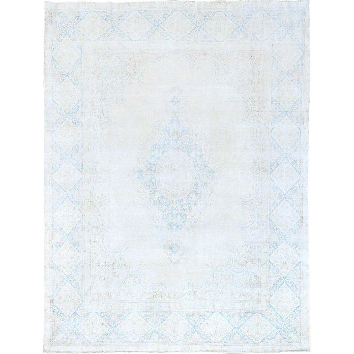 9'4" x 12'3" Vintage Hand Knotted Ivory Wool Rectangle Oriental Rug - MOA10285525
